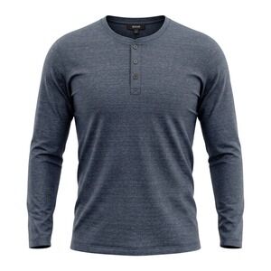 Benson Mens Long Sleeve Slub Henley Shirt Heather Navy Blue Size L RN130125